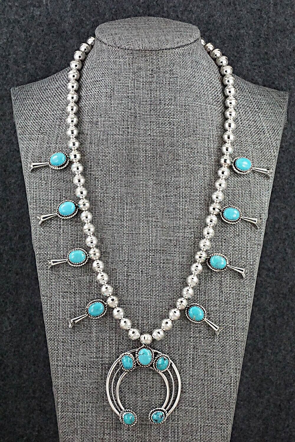 Turquoise & Sterling Silver Squash Blossom Necklace - Phil Garcia