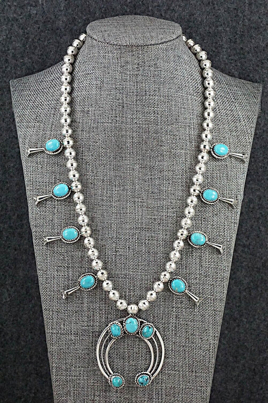 Turquoise & Sterling Silver Squash Blossom Necklace - Phil Garcia