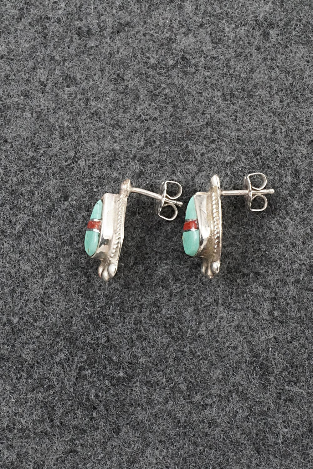 Turquoise, Coral & Sterling Silver Earrings - Terrance Panteah