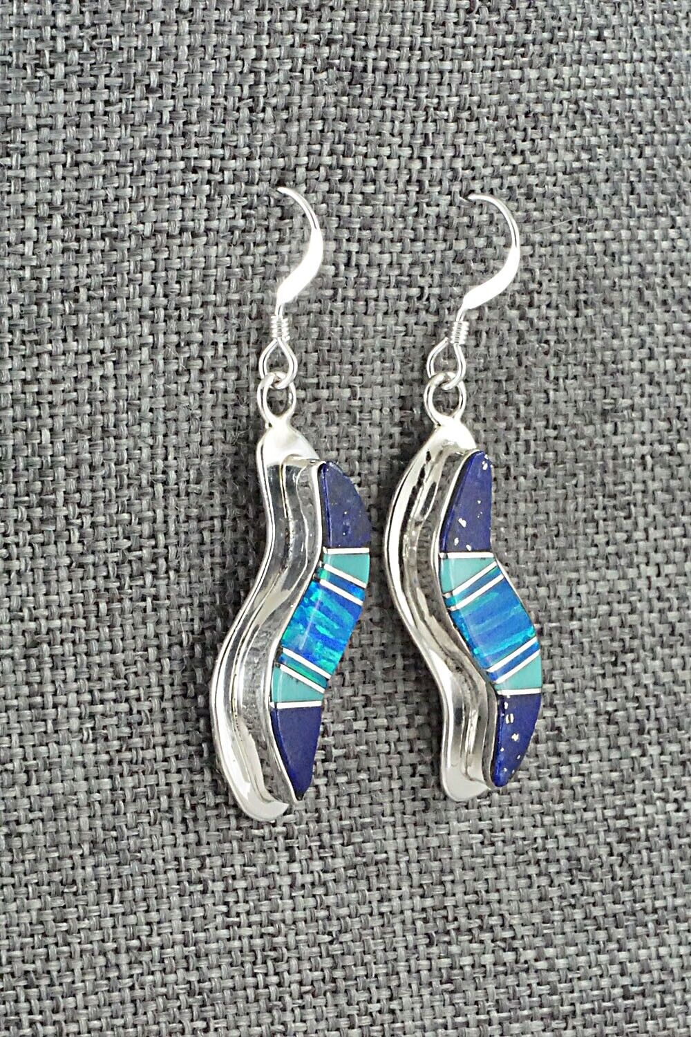 Lapis, Turquoise, Opalite & Sterling Silver Inlay Earrings - James Manygoats