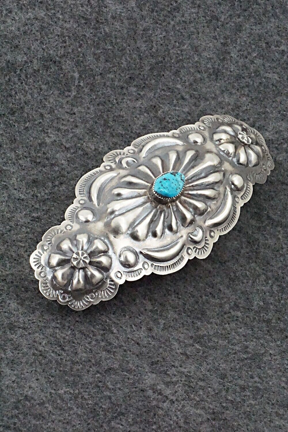 Turquoise & Sterling Silver Hair Barrette - Tim Yazzie