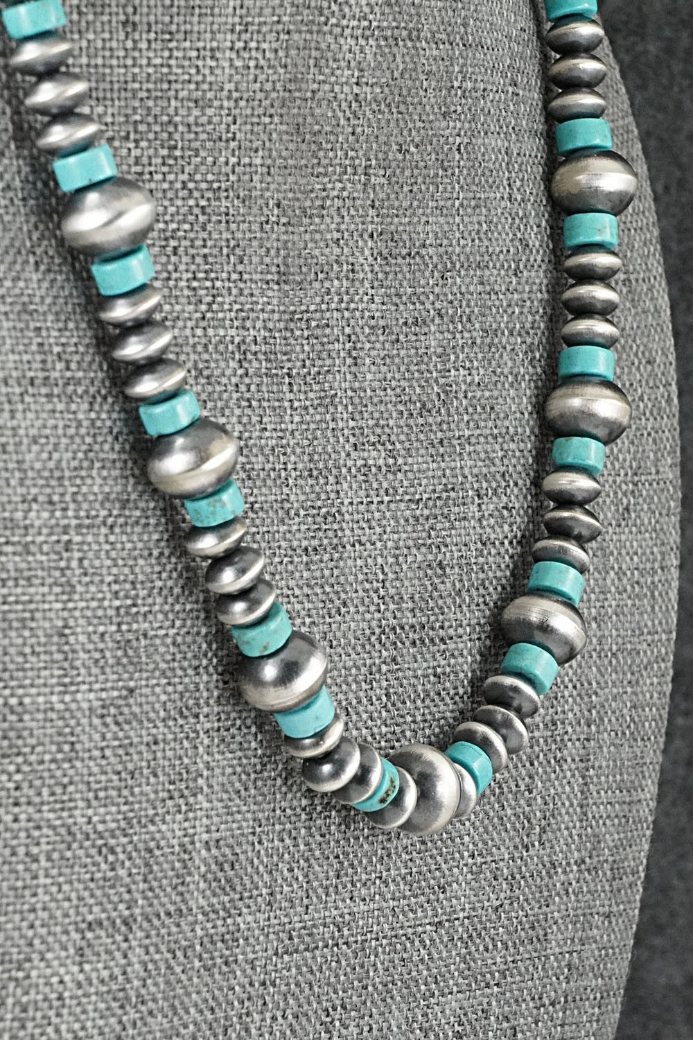 Turquoise & Sterling Silver Navajo Pearl Necklace 18" - Crystal Haley