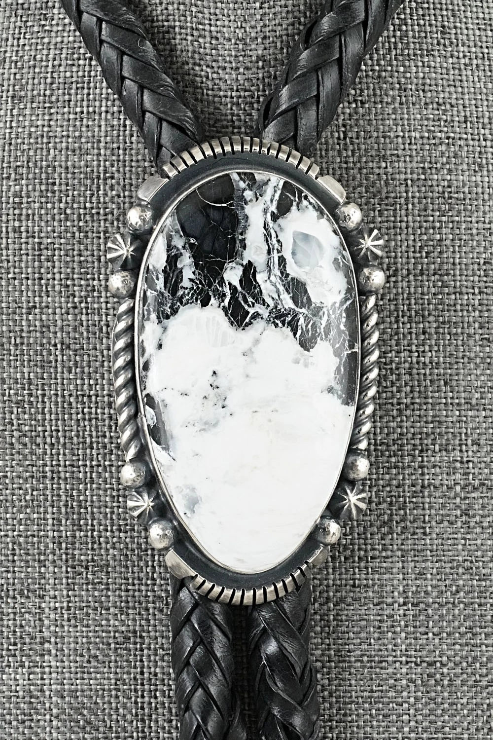 White Buffalo & Sterling Silver Bolo Tie - Bob Becenti