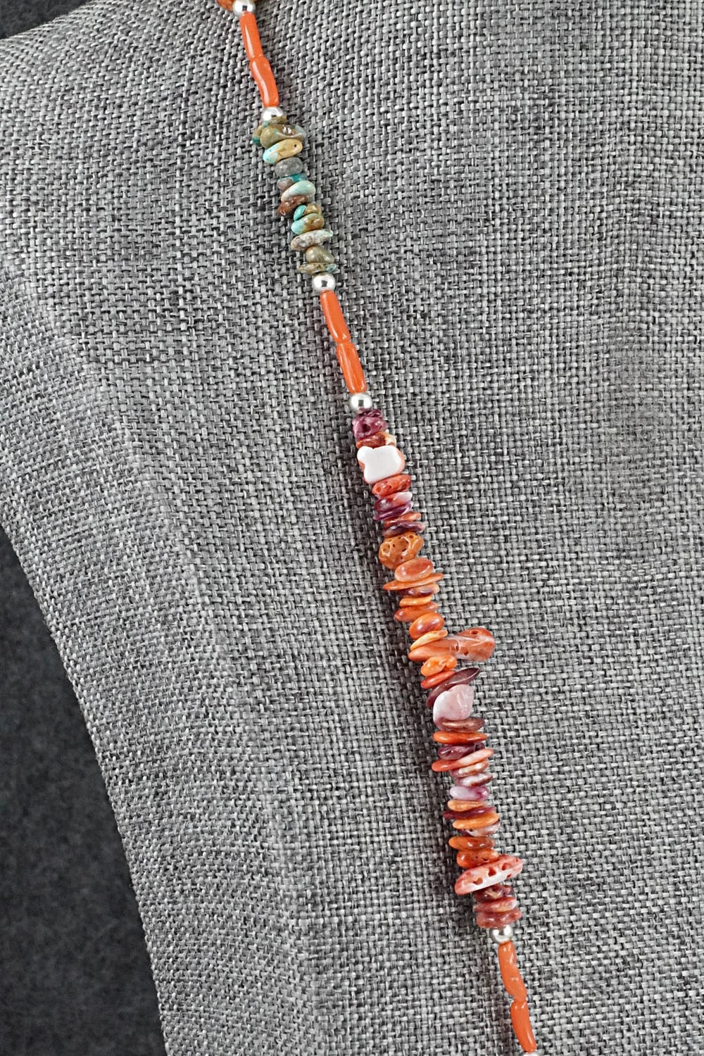 Spiny Oyster, Turquoise & Sterling Silver Necklace 22" - Erika Brown