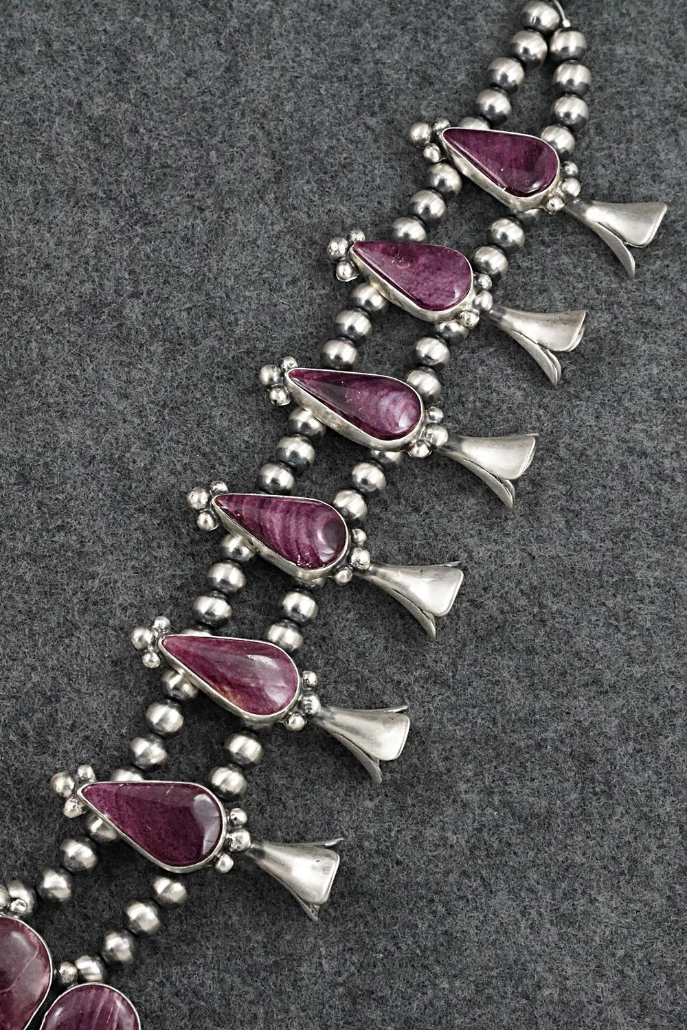 Spiny Oyster & Sterling Silver Squash Blossom Set - Darrin Livingston