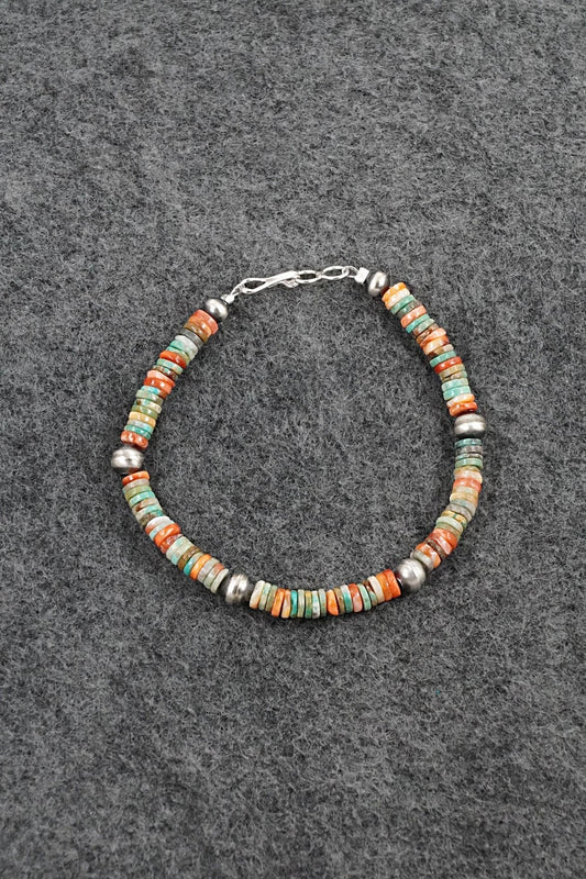 Turquoise, Spiny Oyster & Sterling Silver Bracelet - Doreen Jake
