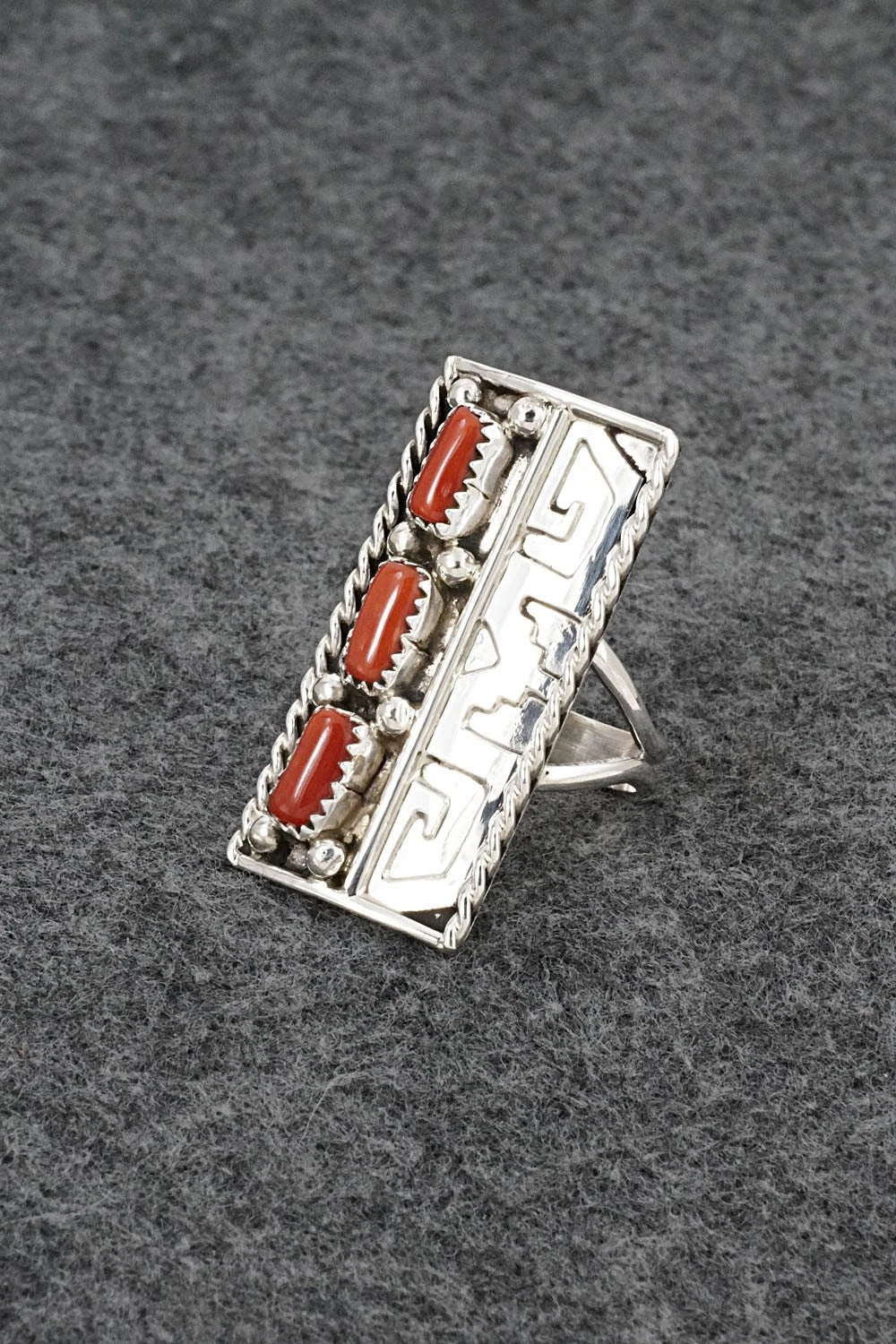 Coral & Sterling Silver Ring - Ronnie Spencer - Size 8
