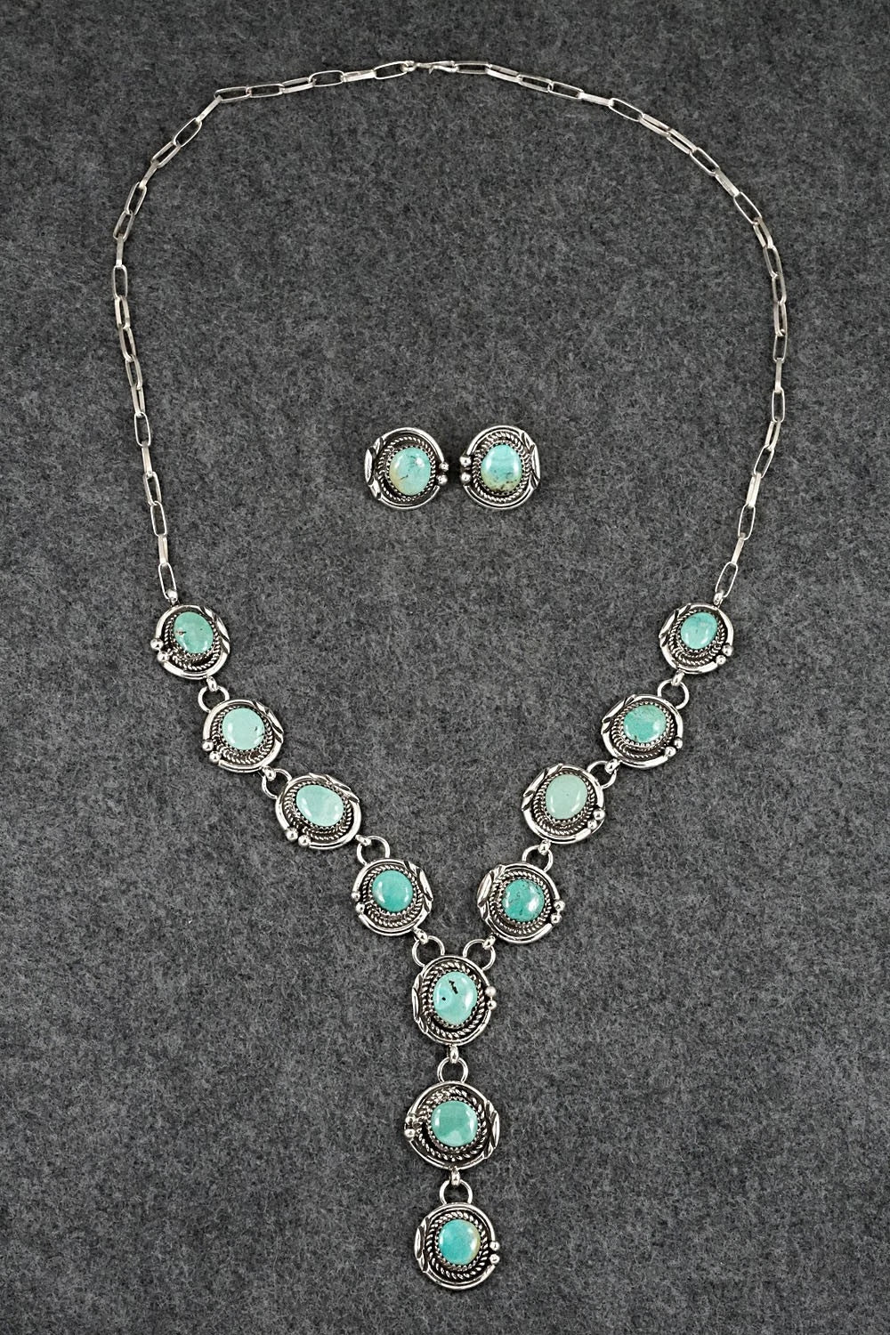 Turquoise & Sterling Silver Necklace and Earrings Set - Phil Nez