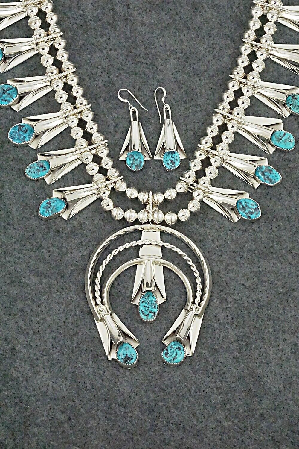 Turquoise & Sterling Silver Squash Blossom Set - Louise Yazzie