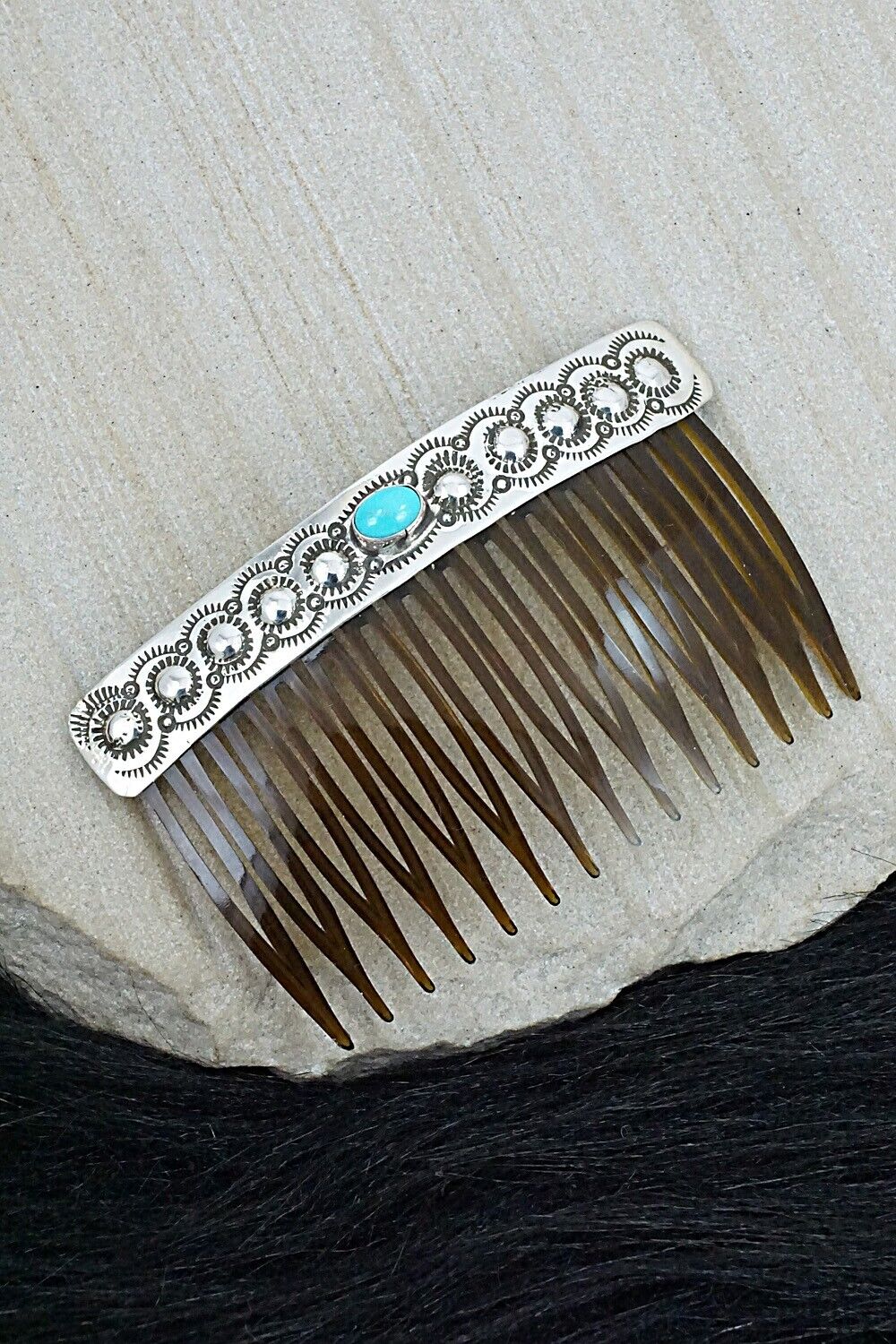 Turquoise & Sterling Silver Hair Combs - Jennie Blackgoat