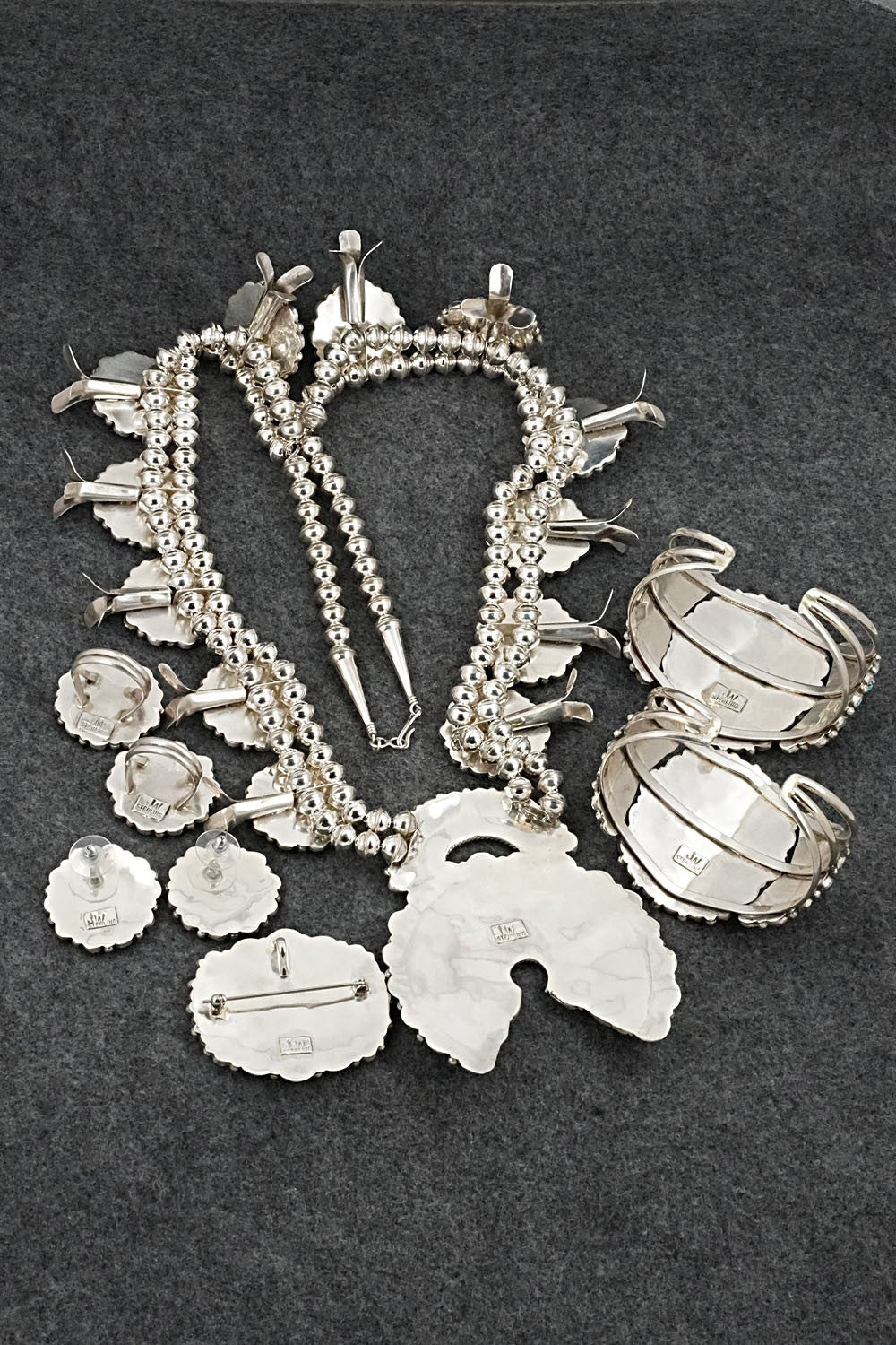 Turquoise & Sterling Silver Squash Blossom Set - Justina Wilson
