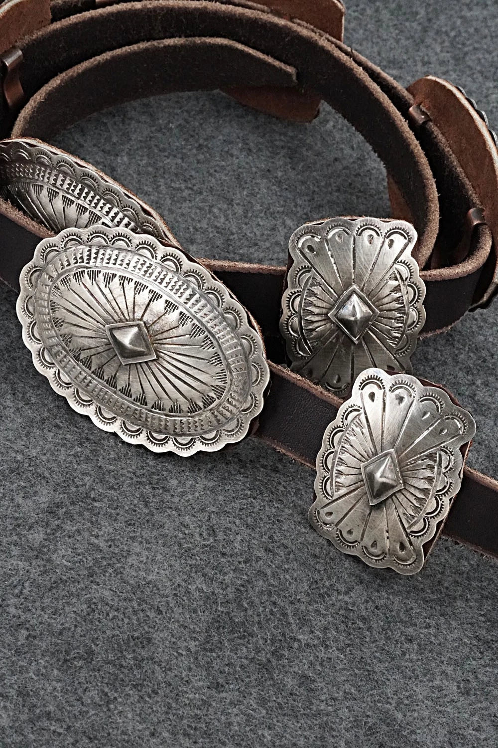 Sterling Silver & Leather Concho Belt - Dan Morgan
