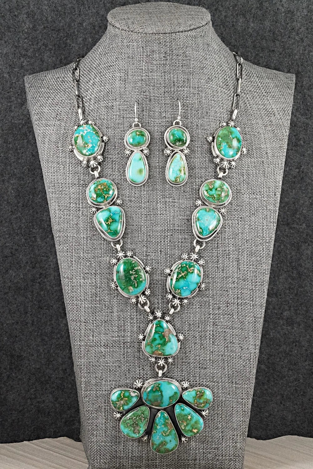 Turquoise & Sterling Silver Necklace and Earrings Set - Bobby Johnson