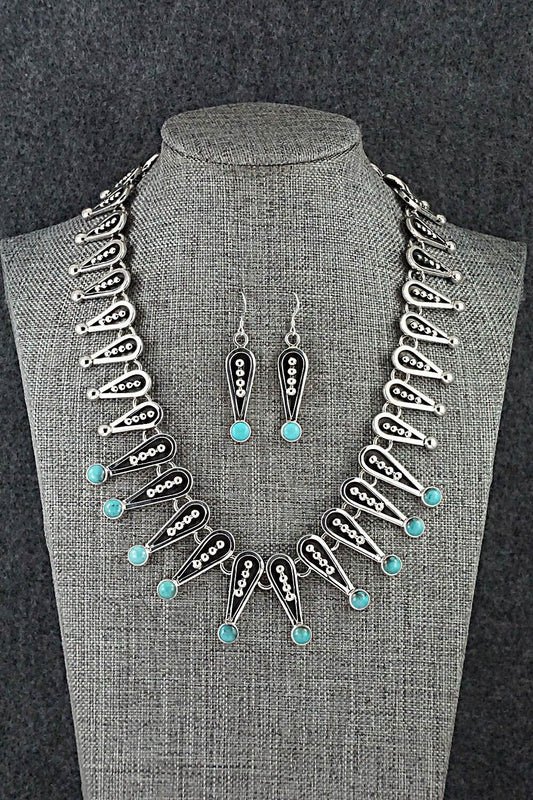 Turquoise & Sterling Silver Necklace & Earrings Set - Jonathan Nez