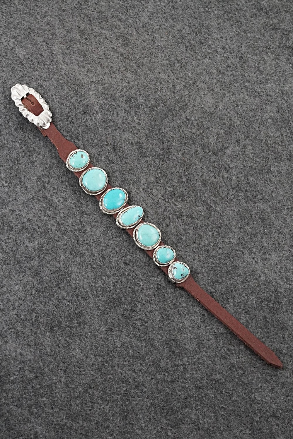 Turquoise, Sterling Silver & Leather Bracelet - Rosita Charlie