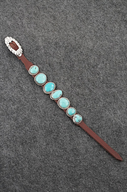 Turquoise, Sterling Silver & Leather Bracelet - Rosita Charlie
