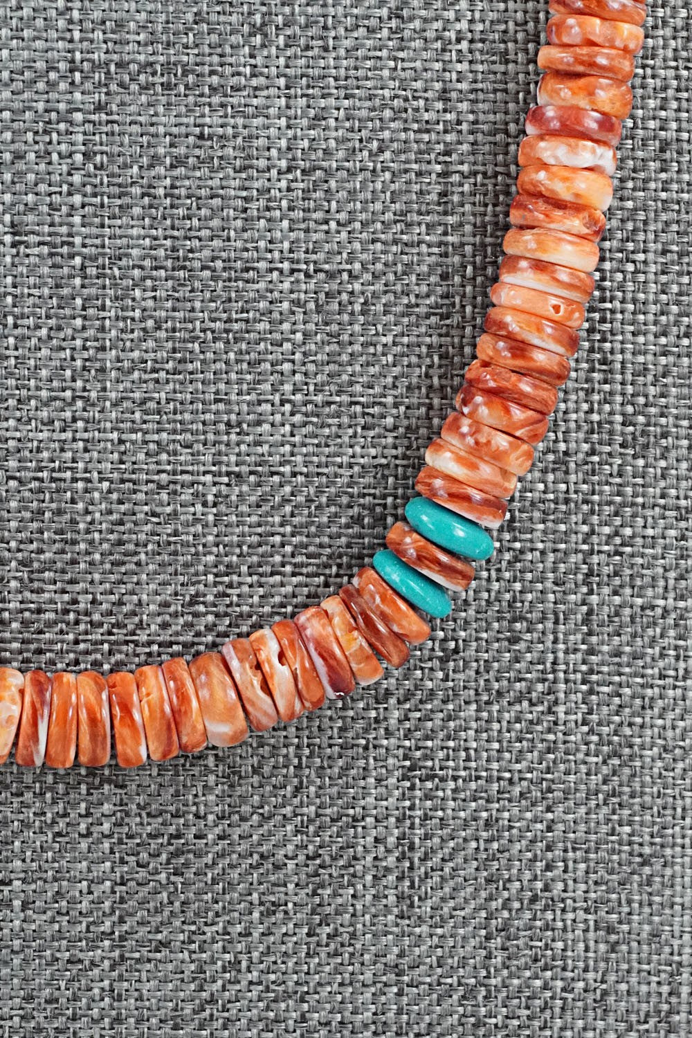Turquoise, Spiny Oyster & Sterling Silver Necklace - Lupe Lovato