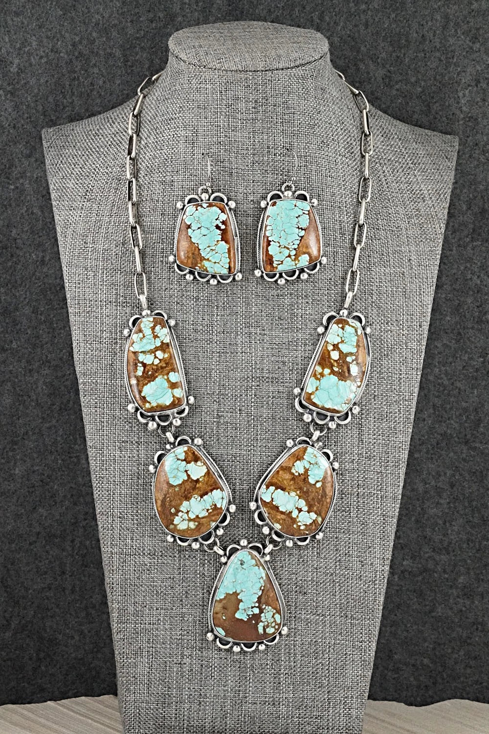 Turquoise & Sterling Silver Necklace and Earrings Set - Bobby Johnson