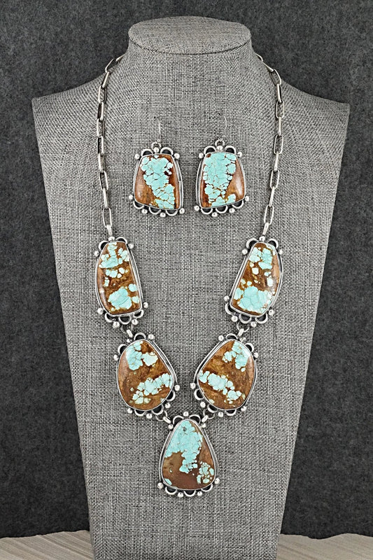 Turquoise & Sterling Silver Necklace and Earrings Set - Bobby Johnson