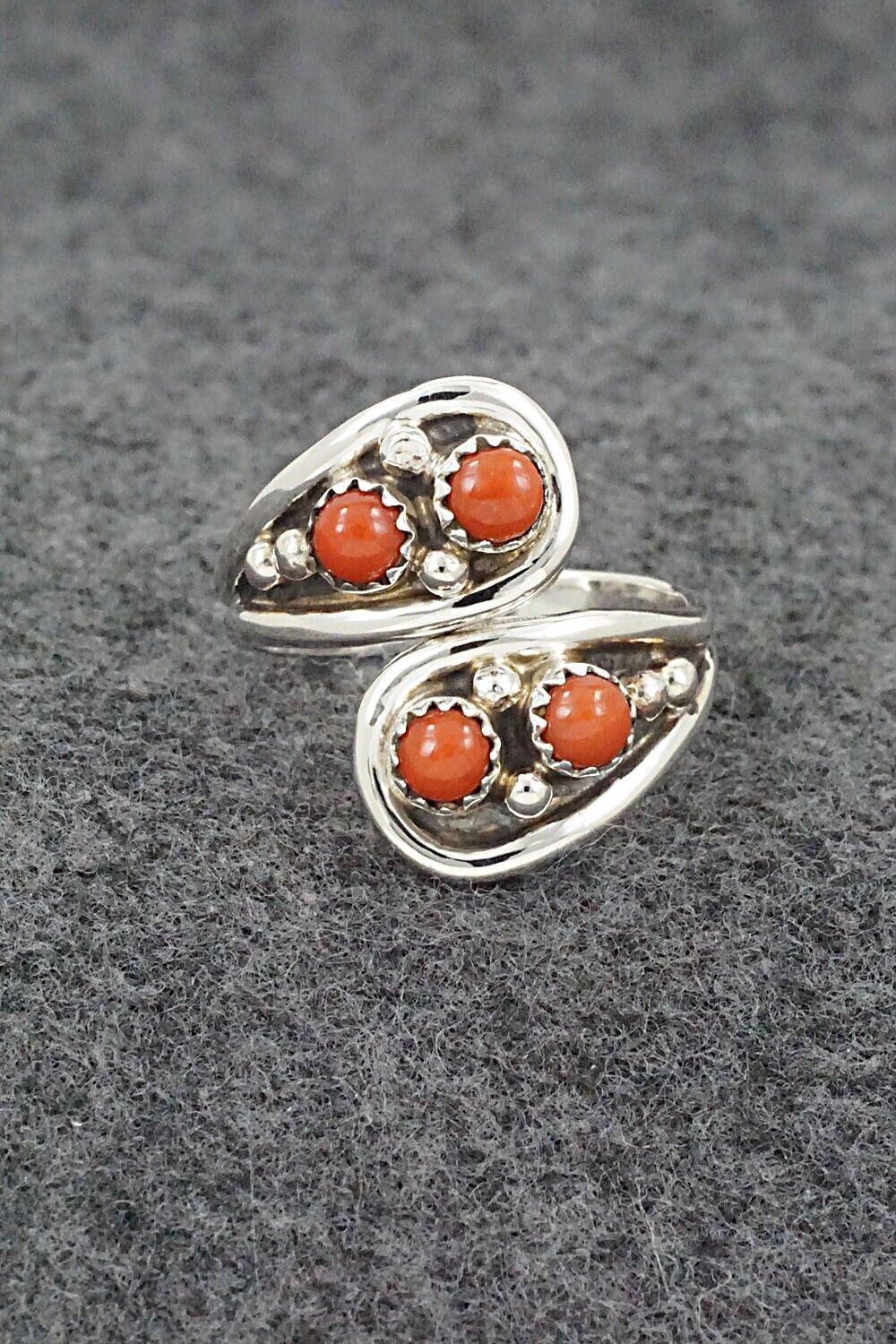 Coral & Sterling Silver Ring - Annette Chiquito - Size 9