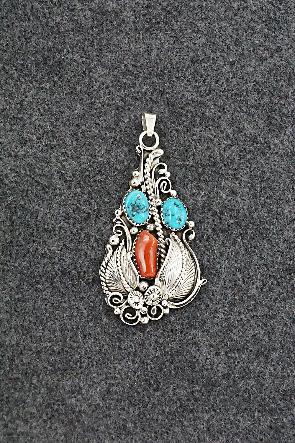 Turquoise, Coral & Sterling Silver Pendant - Martin Muskett