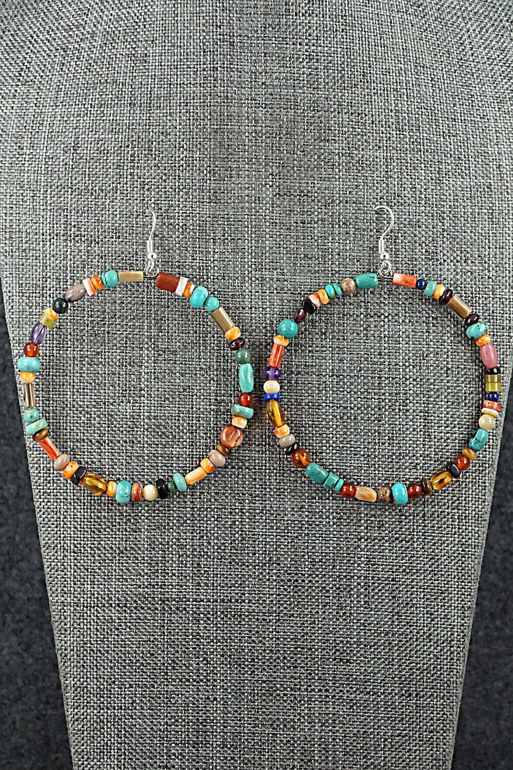 Multi Stone & Sterling Silver Hoop Earrings - Helen Tsosie