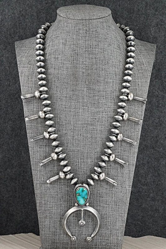 Turquoise & Sterling Silver Navajo Pearl Squash Blossom Necklace - Presley Haley