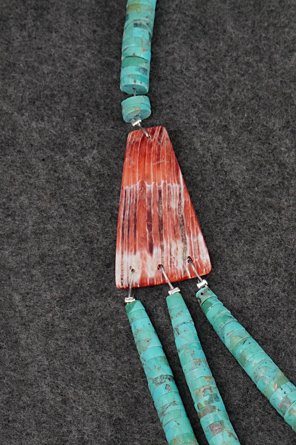 Turquoise, Spiny Oyster and Sterling Silver Necklace - Lupe Lovato