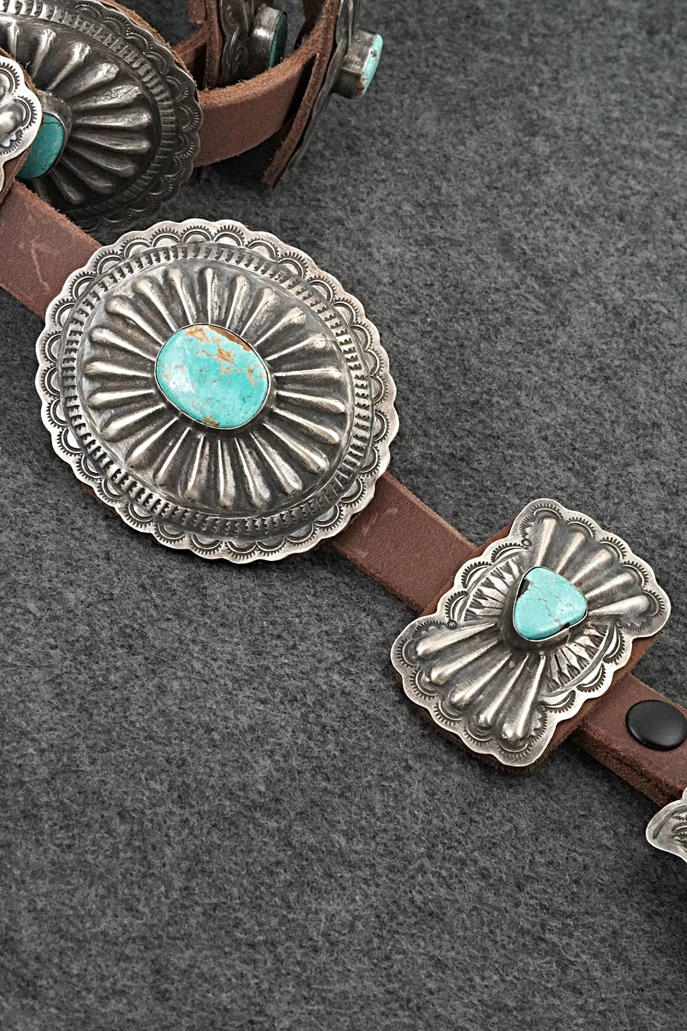 Turquoise, Sterling Silver & Leather Concho Belt - Dan Morgan