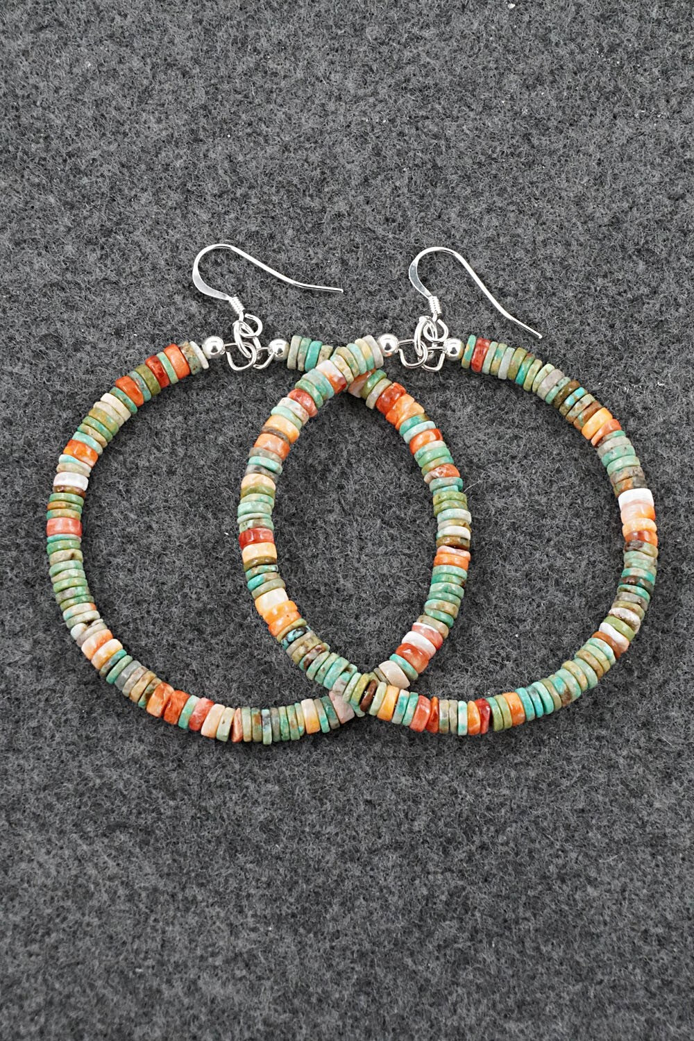 Turquoise, Spiny Oyster & Sterling Silver Earrings - Doreen Jake