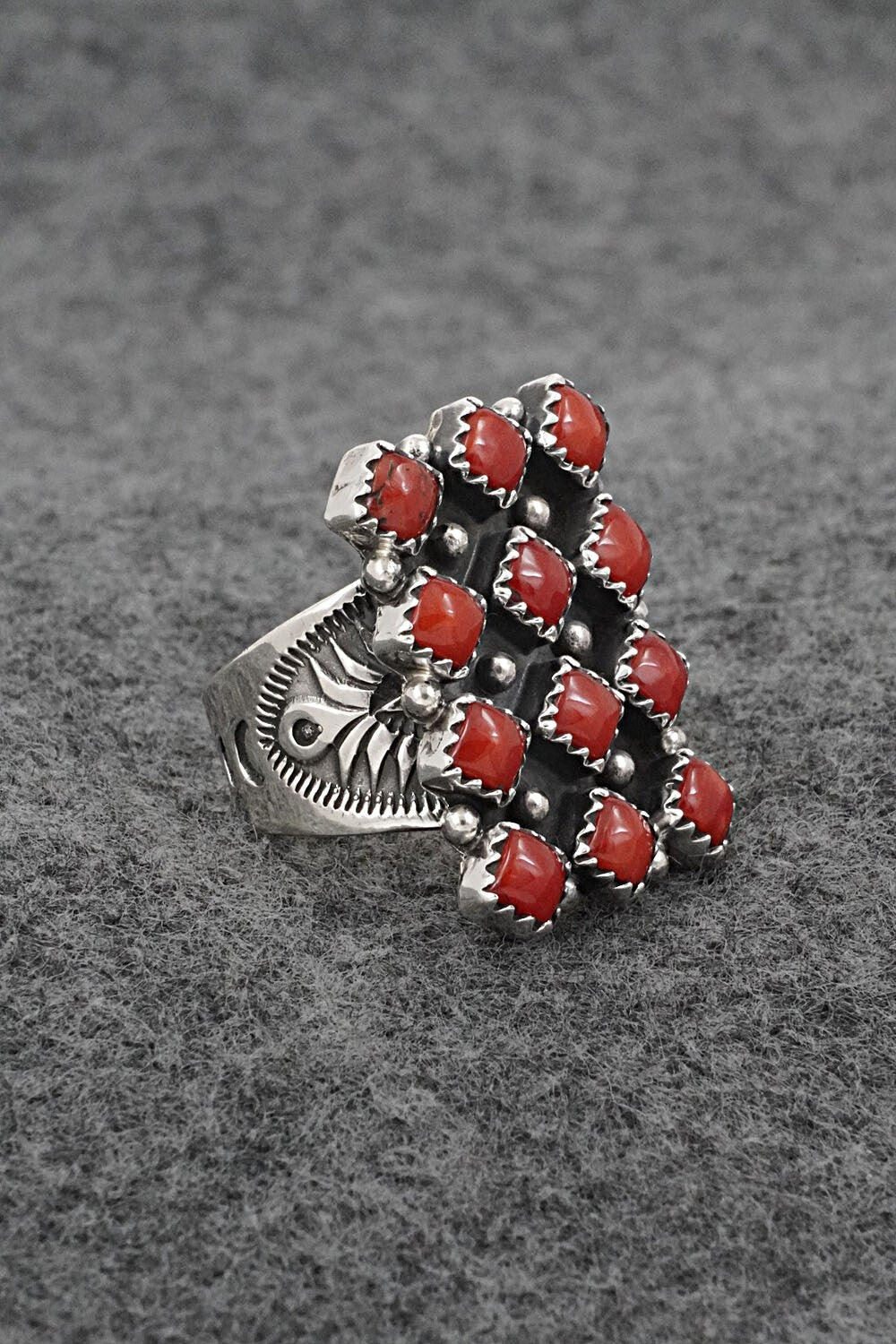 Coral & Sterling Silver Ring - Verley Betone - Size 5.5