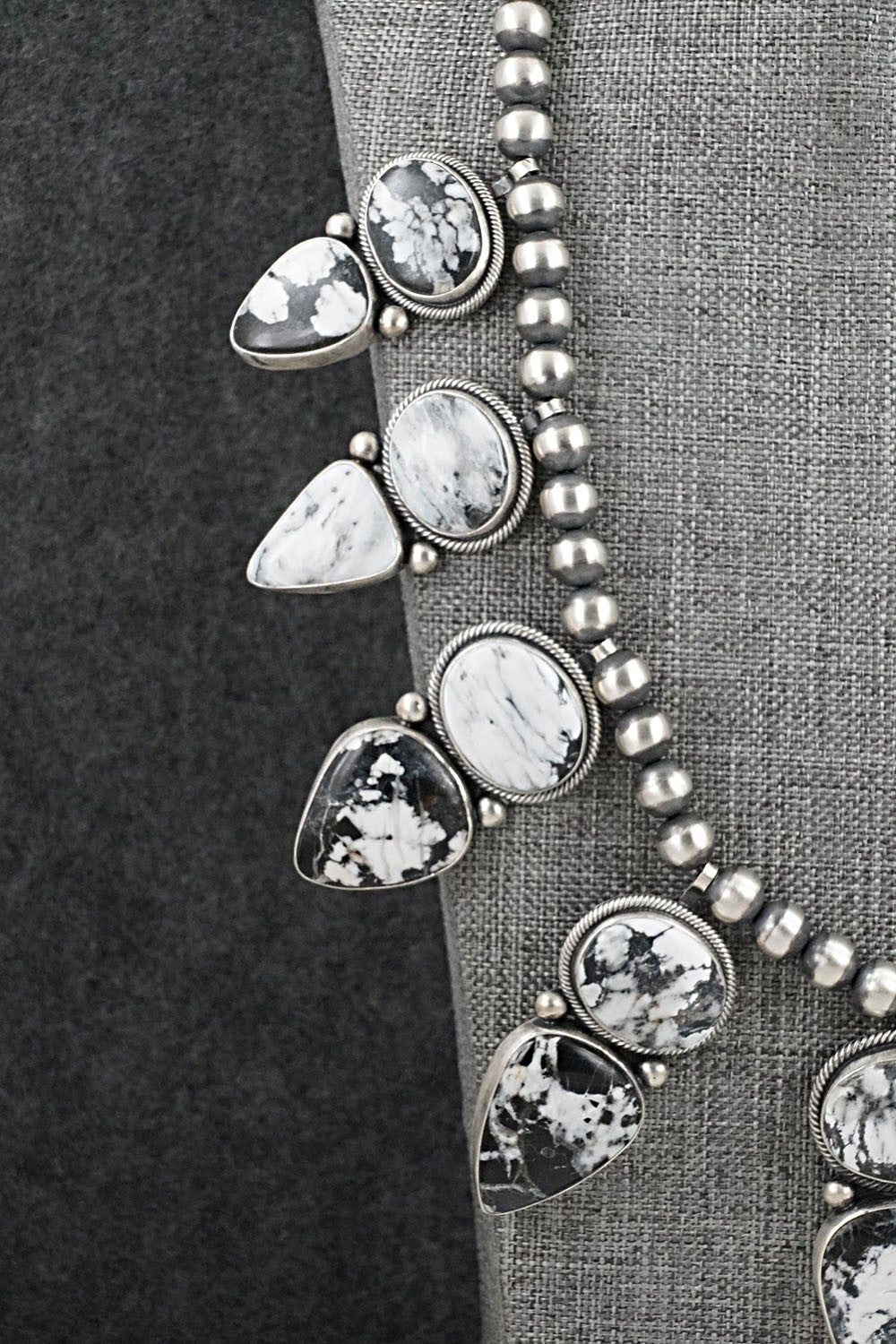 White Buffalo & Sterling Silver Necklace and Earrings Set - Mark Yazzie