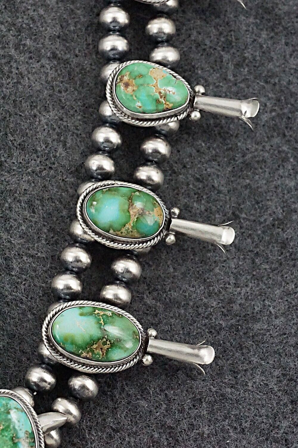 Turquoise & Sterling Silver Squash Blossom Necklace - Tom Lewis