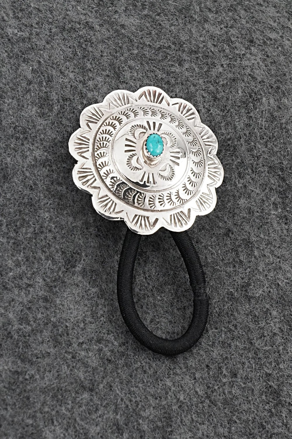 Turquoise & Sterling Silver Hair Tie - Bertha Begay