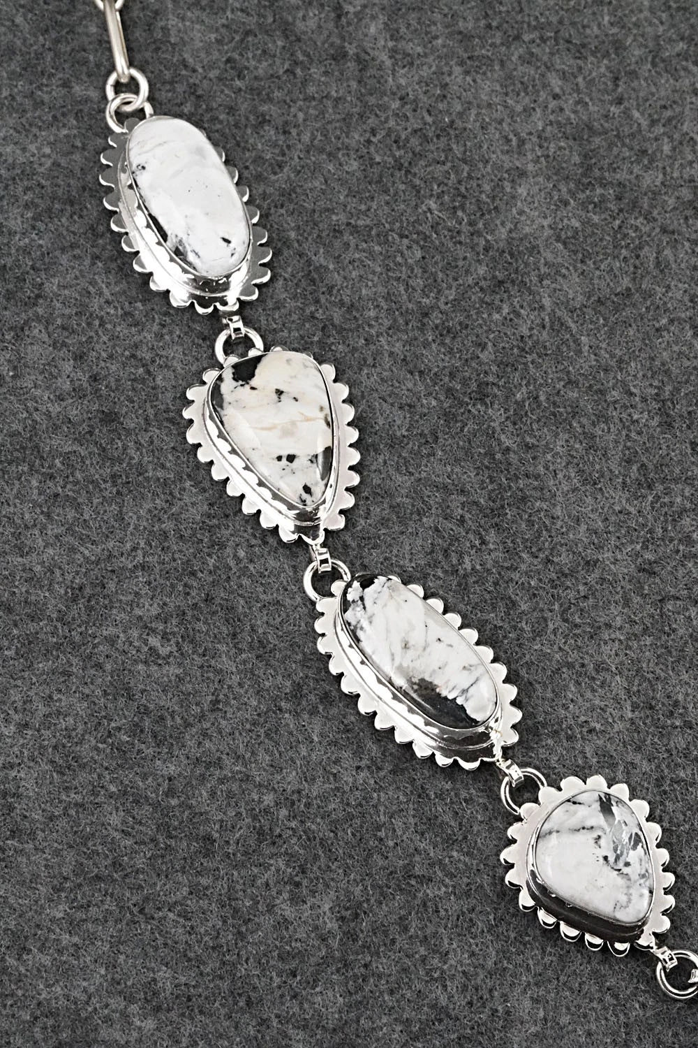 White Buffalo & Sterling Silver Necklace and Earrings Set - Mark Yazzie