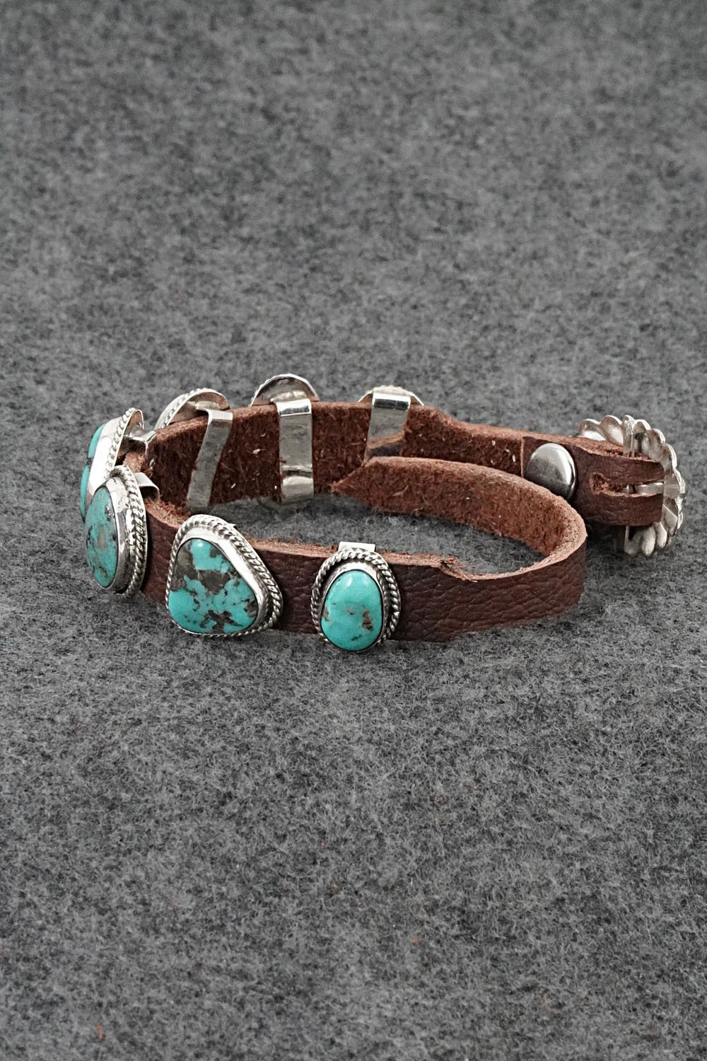 Turquoise, Sterling Silver & Leather Bracelet - Marlene Ramone