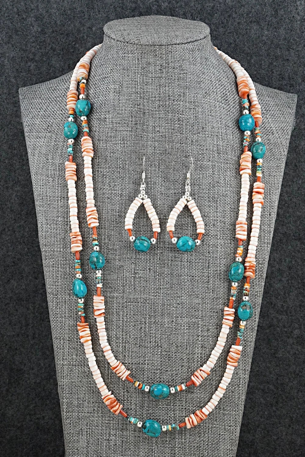 Spiny Oyster, Turquoise & Sterling Silver Necklace Set - Erika Brown