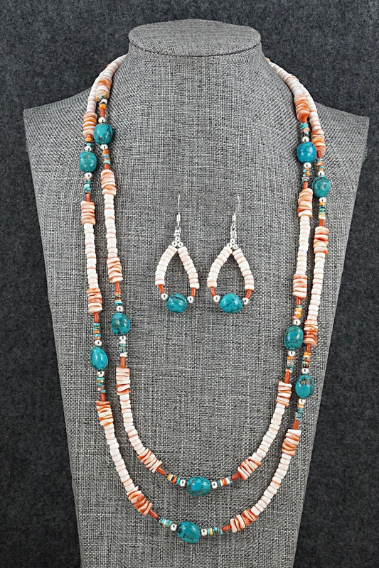 Spiny Oyster, Turquoise & Sterling Silver Necklace Set - Erika Brown