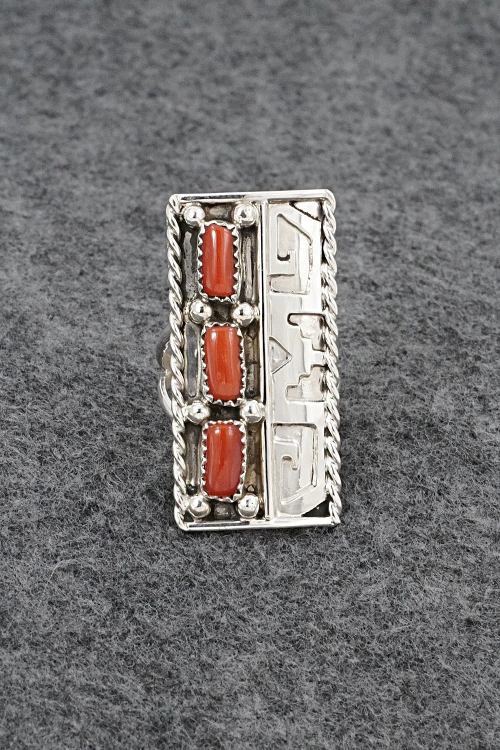 Coral & Sterling Silver Ring - Ronnie Spencer - Size 8