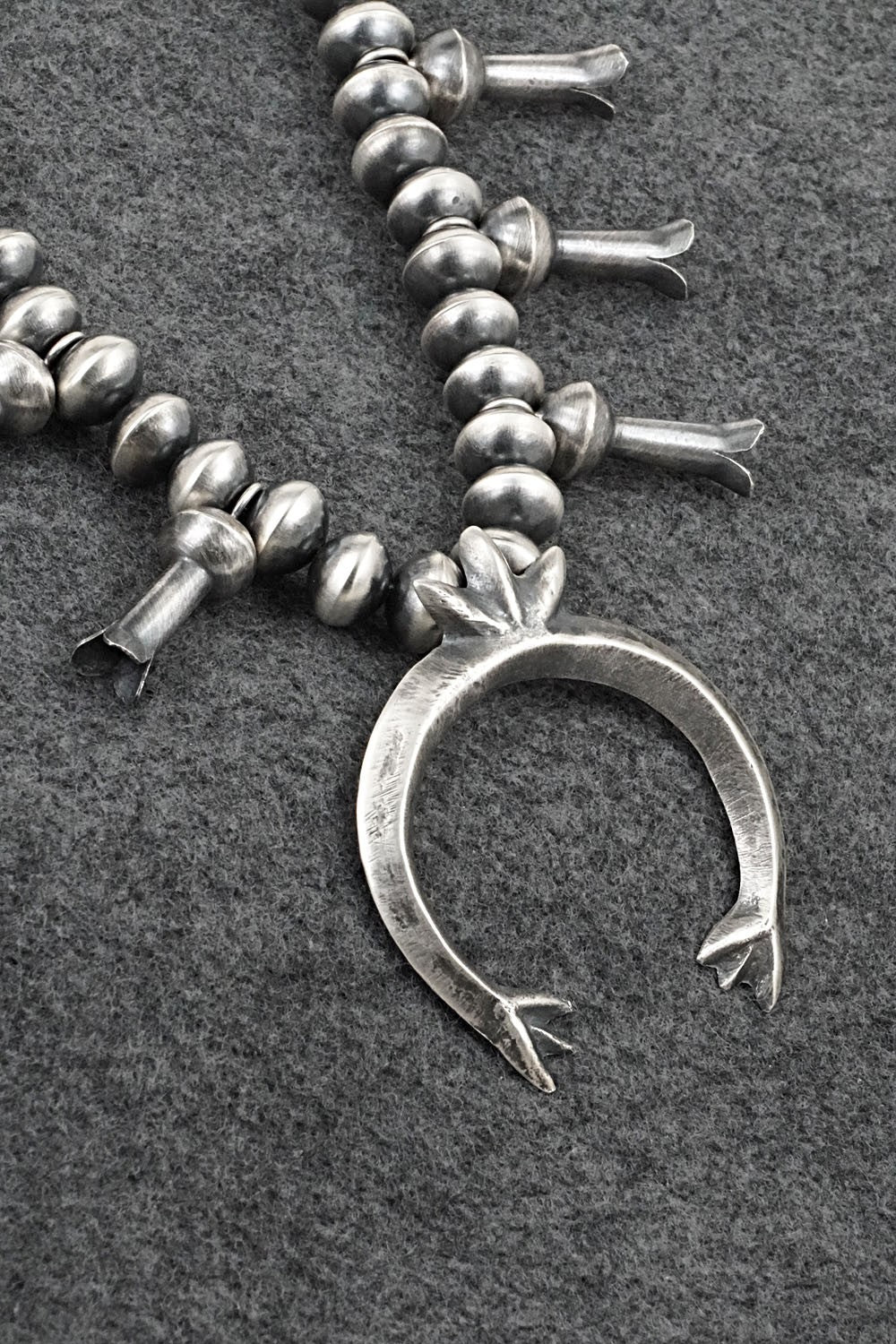 Sterling Silver Navajo Pearl Squash Blossom Necklace - Presley Haley
