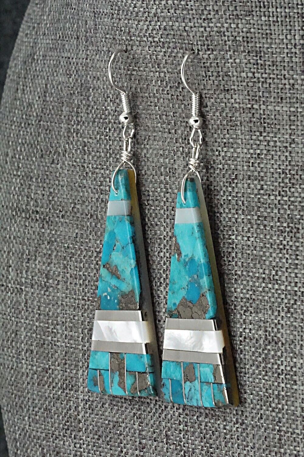 Turquoise, Mother of Pearl & Sterling Silver Earrings - Daniel Coriz