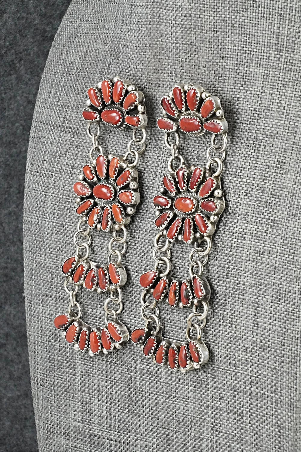 Coral & Sterling Silver Earrings - Justina Wilson
