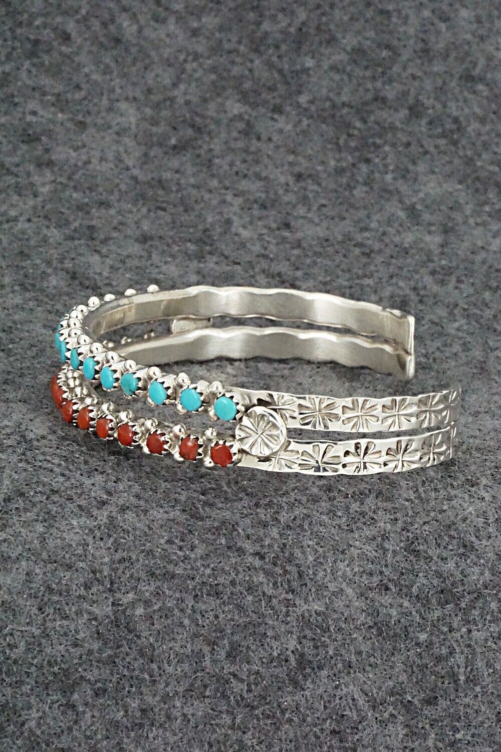 Turquoise, Coral & Sterling Silver Bracelet - Murray Hannaweeka