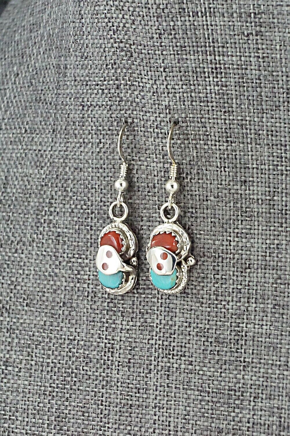 Turquoise, Coral & Sterling Silver Earrings - Joy Calavaza