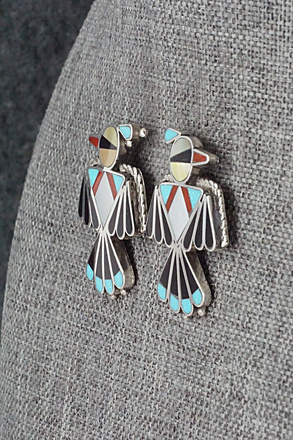 Multi Stone Inlay & Sterling Silver Earrings - Adrian Wallace