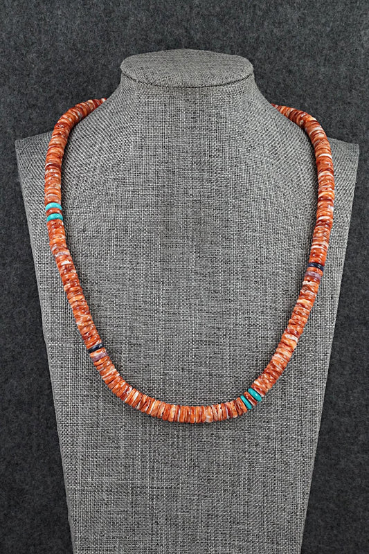 Turquoise, Spiny Oyster & Sterling Silver Necklace - Lupe Lovato
