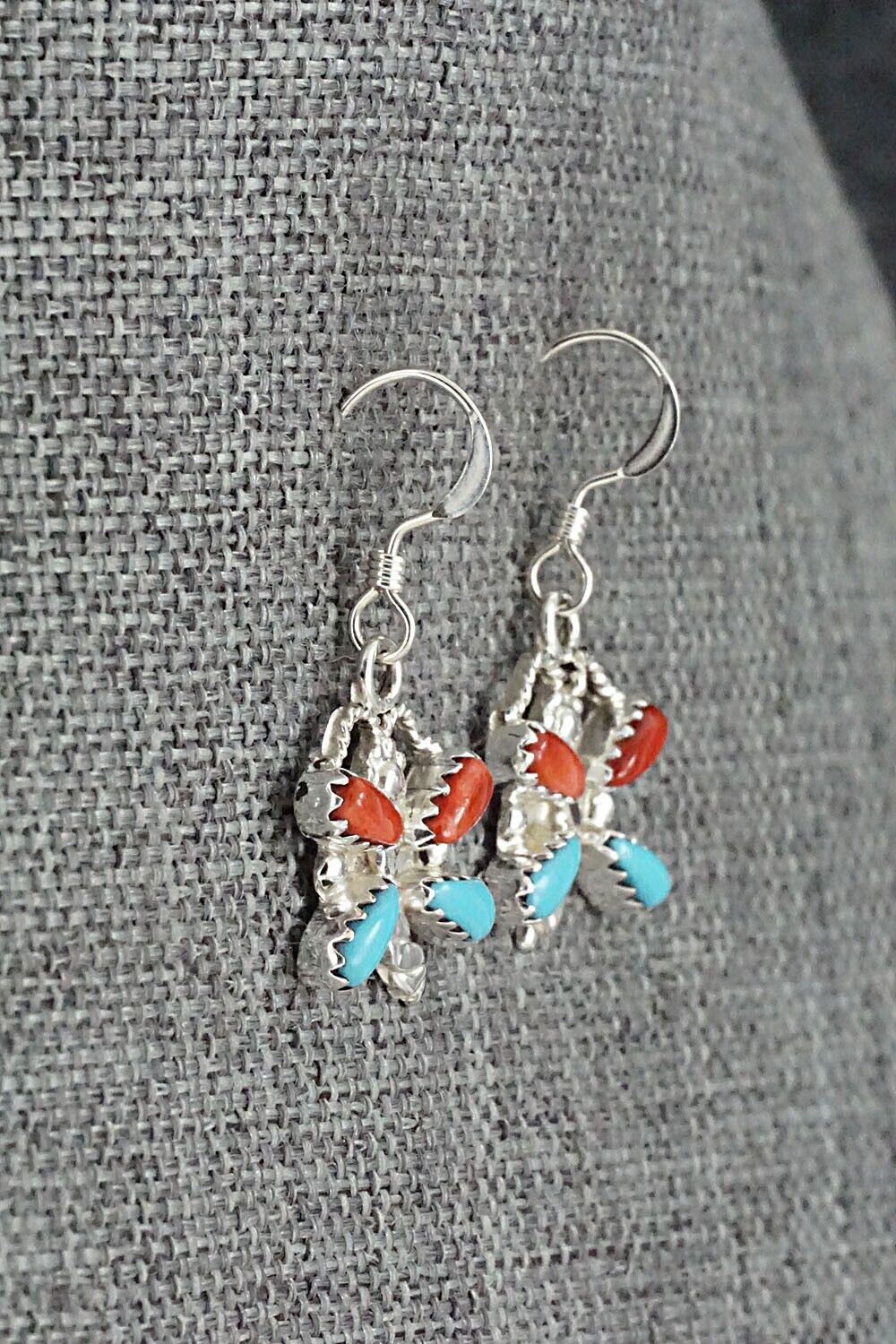 Turquoise, Coral & Sterling Silver Earrings - Erva Quam