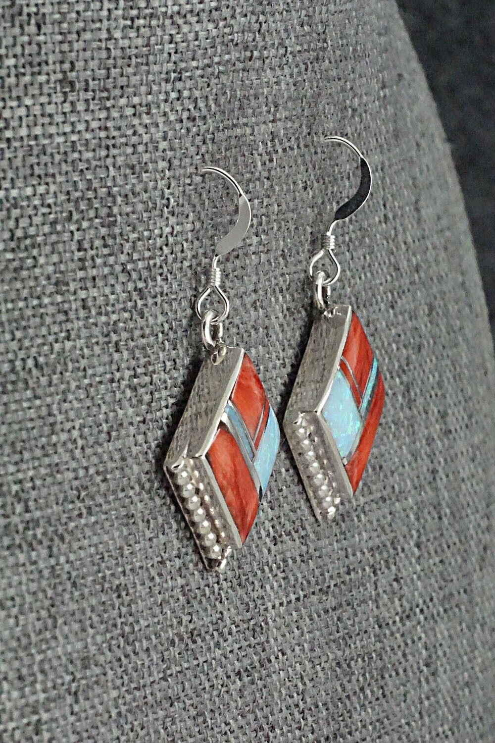 Spiny Oyster, Opalite & Sterling Silver Inlay Earrings - James Manygoats