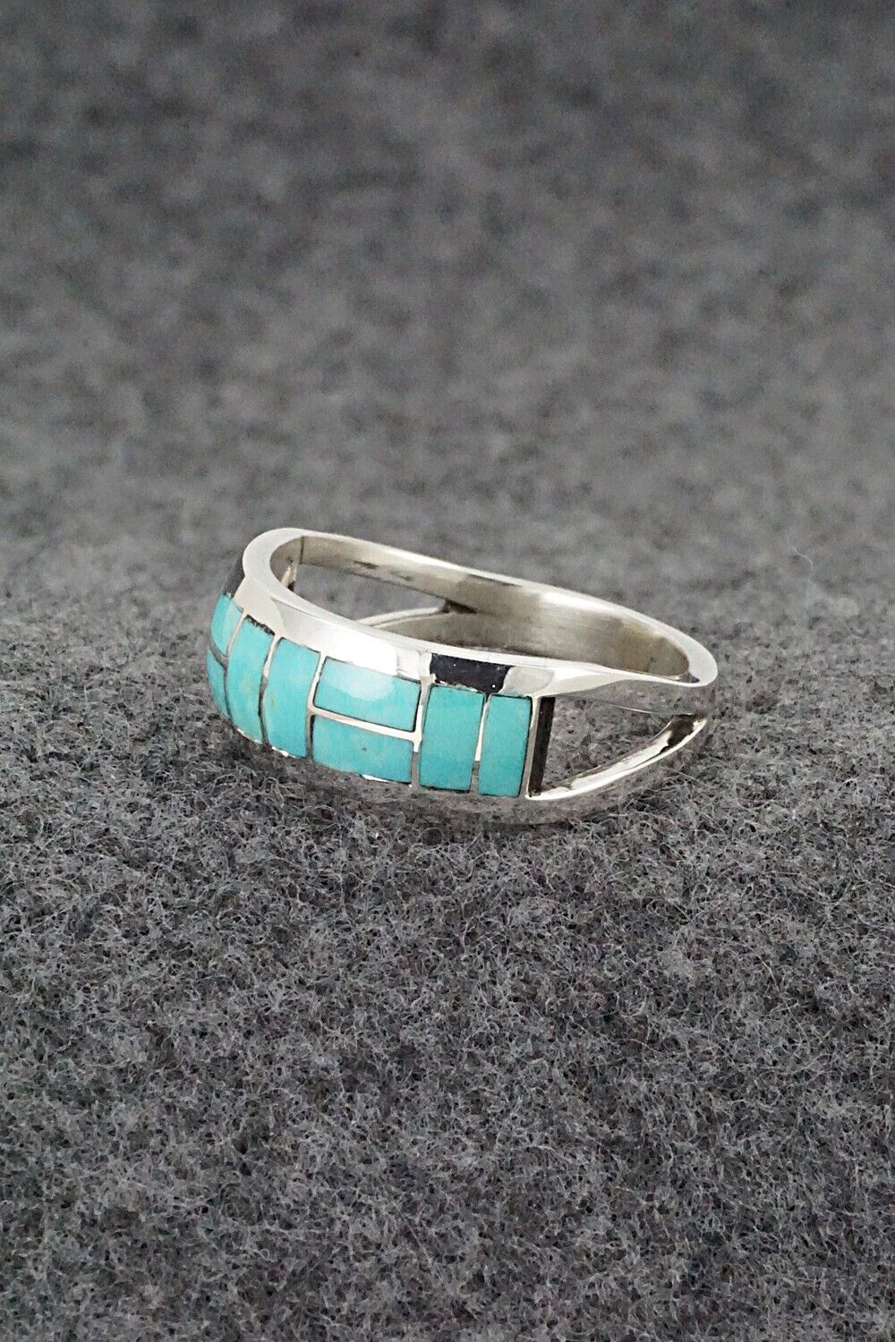 Turquoise & Sterling Silver Inlay Ring - Sibert Bowannie - Size 9.5