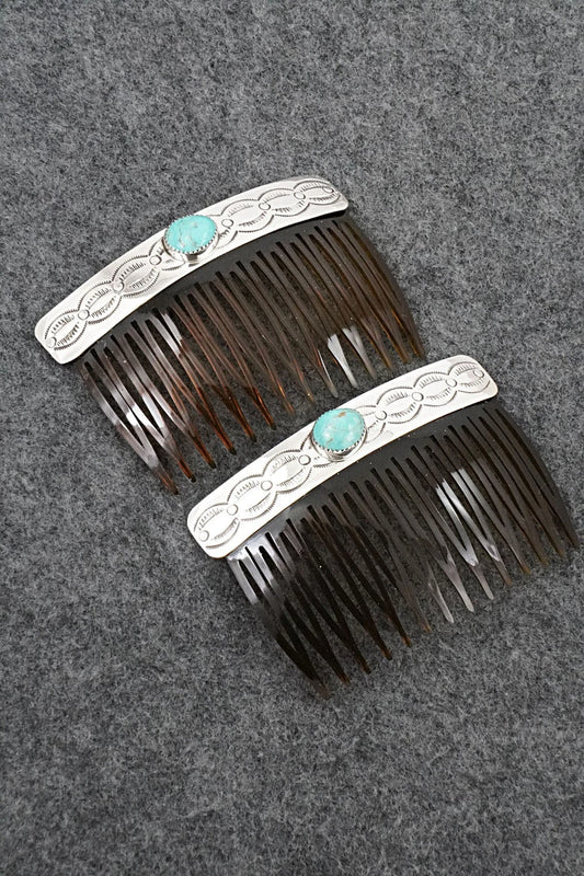 Turquoise & Sterling Silver Hair Combs - Jolene Begay